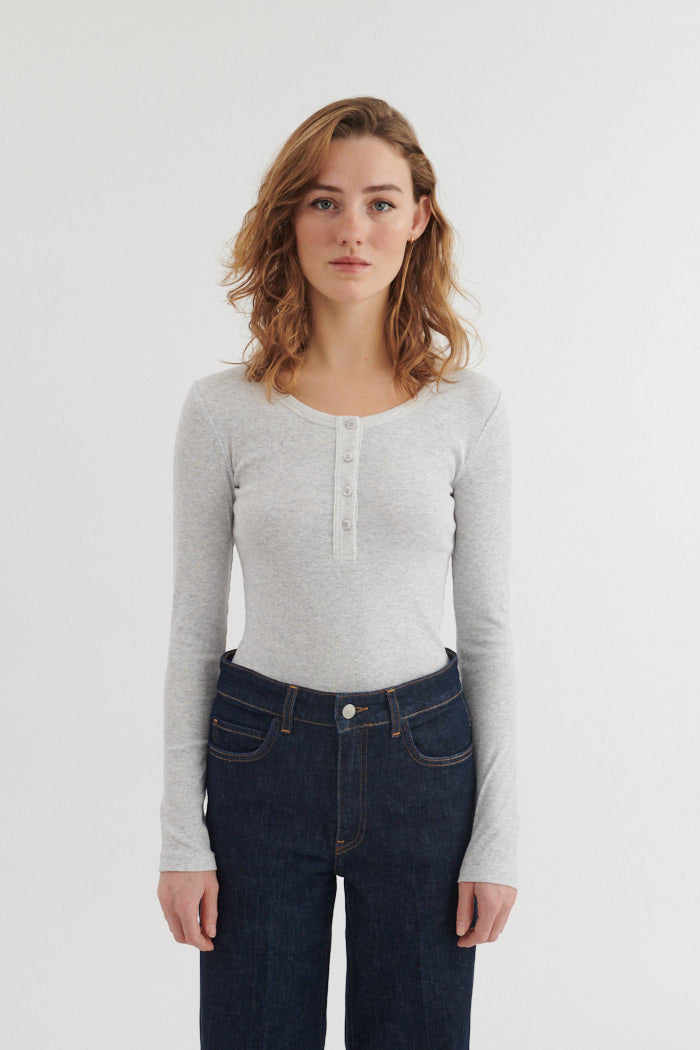 Basic Apparel Ludmilla LS Granddad T-shirts 318 Light Grey Mel.